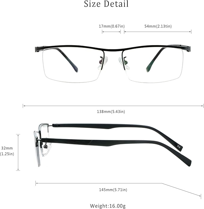 LifeArt Alloy Semi-Rimless Reading Glasses,Blue Light Blocking Glasses, Anti Eyestrain, Computer Gaming Glasses, TV Glasses for Men, Anti Glare (Black, +3.50 Magnification)