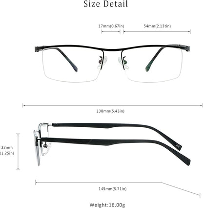 LifeArt Alloy Semi-Rimless Reading Glasses,Blue Light Blocking Glasses, Anti Eyestrain, Computer Gaming Glasses, TV Glasses for Men, Anti Glare (Black, +0.75 Magnification)