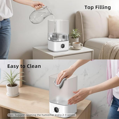 6L Humidifier for Bedroom Large Room Home, 800ft² Wide Coverage, 26dB Quiet,Easy Top Fill, Quickly & Evenly Humidify, Real-Time Humidity Monitoring and Anti-dry Burn, White