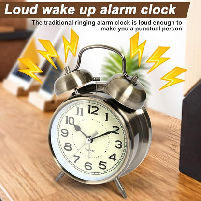 AYRELY® Super Loud Alarm Clock for Heavy Sleepers Adults,Twin Bell Retro 4 Inch Silent Non-Ticking Quartz with Backlight, Alarm Clocks for Bedrooms,Bedside,Study Room (Bronze)