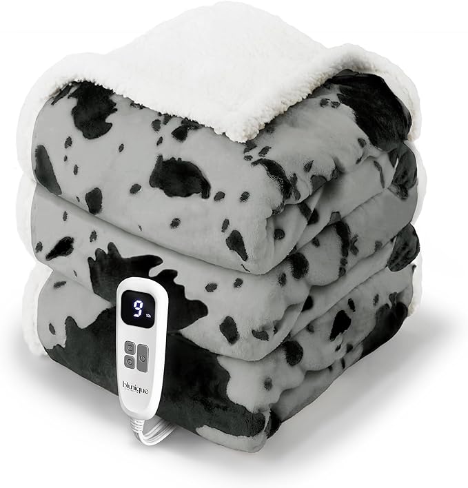 Heated Blanket Full Blanket - Fast Heating Electric Blanket, Soft Flannel Heated Full with 4 Time Settings,10 Heating Settings, Warm Gifts for Women & Mom & Grandma(72"x84"Cow Print Grey)