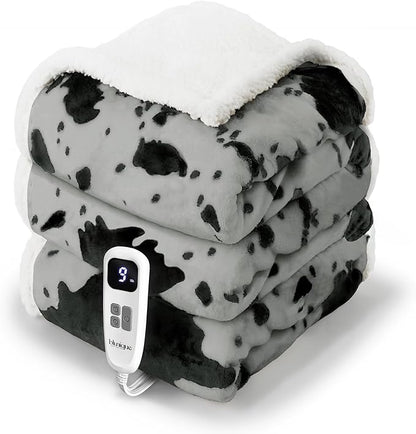 Heated Blanket Full Blanket - Fast Heating Electric Blanket, Soft Flannel Heated Full with 4 Time Settings,10 Heating Settings, Warm Gifts for Women & Mom & Grandma(72"x84"Cow Print Grey)