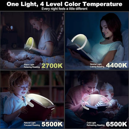 Rechargeable Book Light for Reading, 12 LED Eye-Care Reading Light, 4 Color Temperatures, Stepless Dimming, No Flicker, Evenly Distributed Lighting for Books, Perfect for Reader (White)