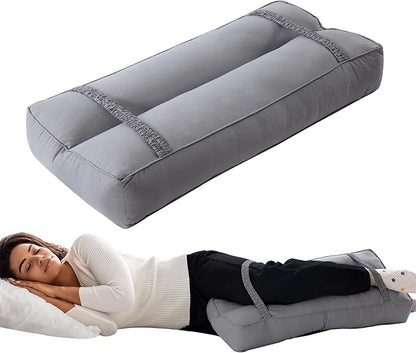 HOMBYS Knee Pillow for Side Sleepers with Elastic Straps, 4" Height Cotton Cover Leg Pillow for Aligns Spine & Relieves Pressure Hip & Leg Elevation, Supportive Pillow for Lower Back, Grey