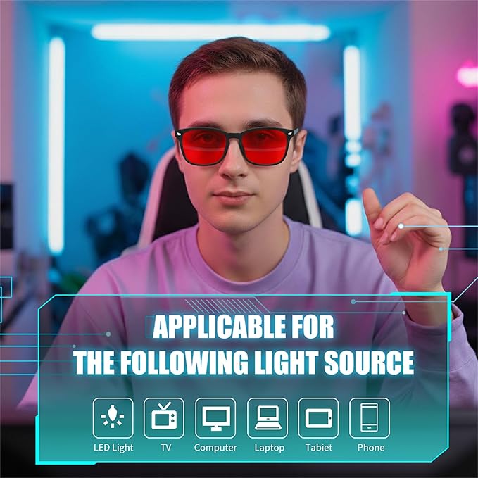 FEISEDY Sleep Blue Light Glasses for Woman Men 99.9% Computer Gaming Red Lens Eyeglasses Reduce Eyestrain G2835