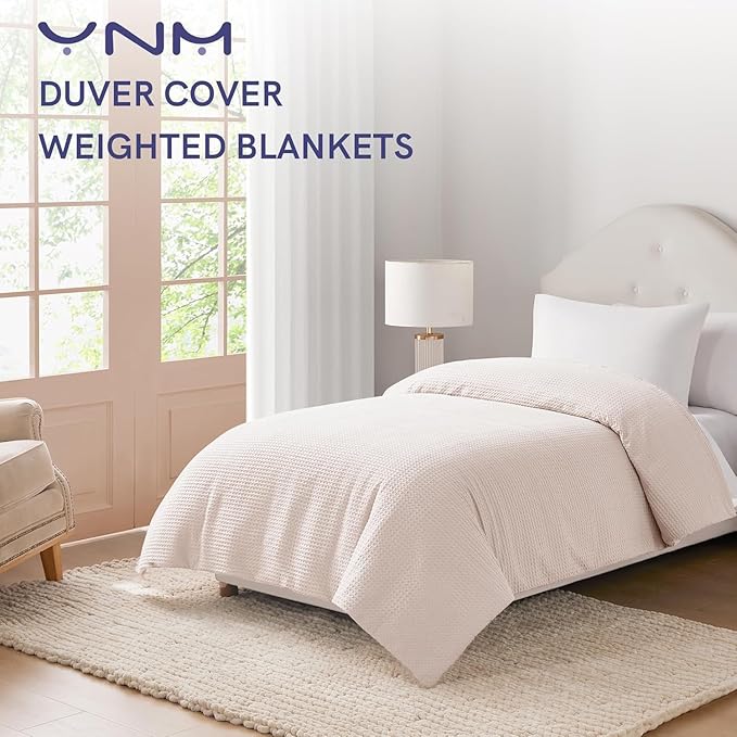 YnM Cotton Waffle Weave 3-Side Zipper Duvet Cover for Weighted Blankets | Easy on, Easy Off Oatmeal, 48"x72"