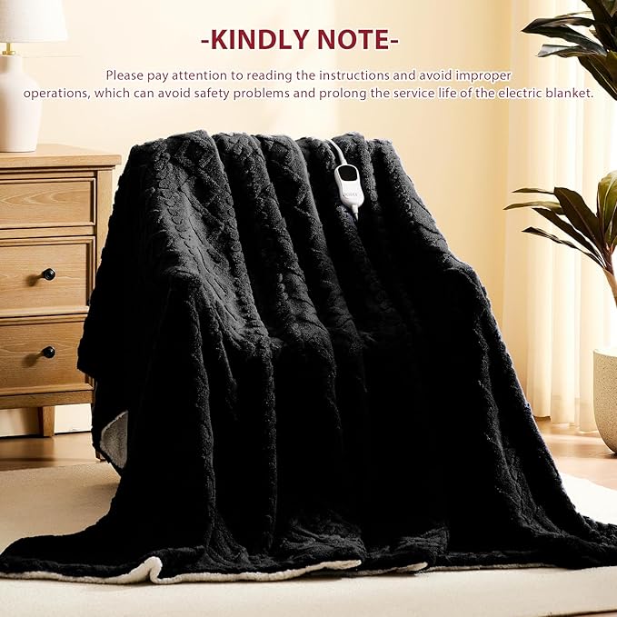 Heated Electric Blanket Full Size-72"x84" Heating Blanket with 10 Heating Levels & 5 Time Settings Over-Heat Protection，Winter Warmer for Adults with ETL Certification（Black）