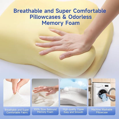 Memory Foam Cervical Neck Pillow, Cervical Pillows for Neck and Shoulder, Ergonomic Contour Bed Pillow Side Sleeper Pillows for Adults, Neck Support Pillow for Back Stomach Sleepers