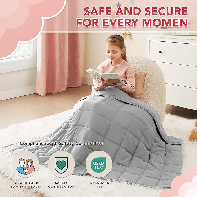 CuteKing Weighted Blanket - Weighted Blanket with Premium Glass Beads - Breathable Heavy Blanket for Comfort Sleep - Thick Blanket All Season (3lbs, 36"x48", Light Grey)