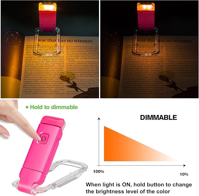 BIGLIGHT Amber Book Reading Light, LED Clip on Book Lights, Reading Lights for Books in Bed, Small Book Light for Kids, USB Rechargeable, 2 Brightness Adjustable for Eye Protection, Red