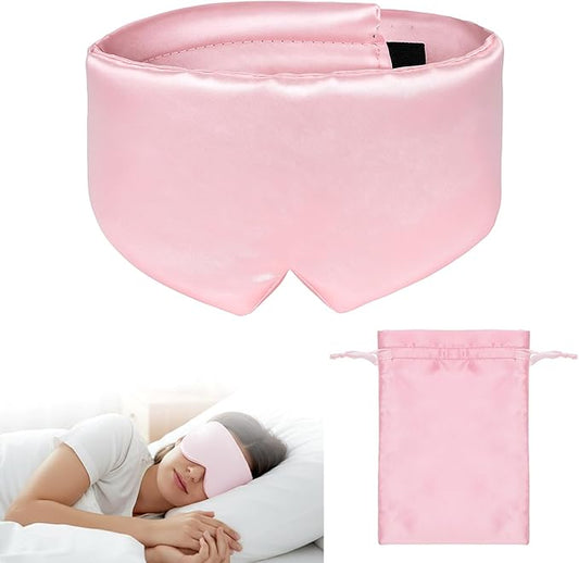 Soft Sleep Mask Large Size Eye Cover Blackout Eye Mask for Side Sleeper Comfortable Sleep Masks for Women Men with Adjustable Band Satin Blindfold for Travel Office Breaks Daily Sleeping Pink