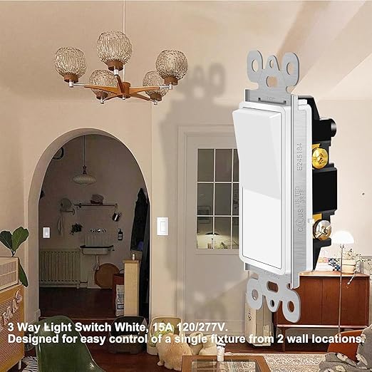 3 Way Switch White, Greencycle 12 Pack Three Way Light Switch Rocker Switches 15A 120/277V, On/Off Rocker Paddle Interrupter, Residential/Commercial Grade,Home & Office,UL/CUL