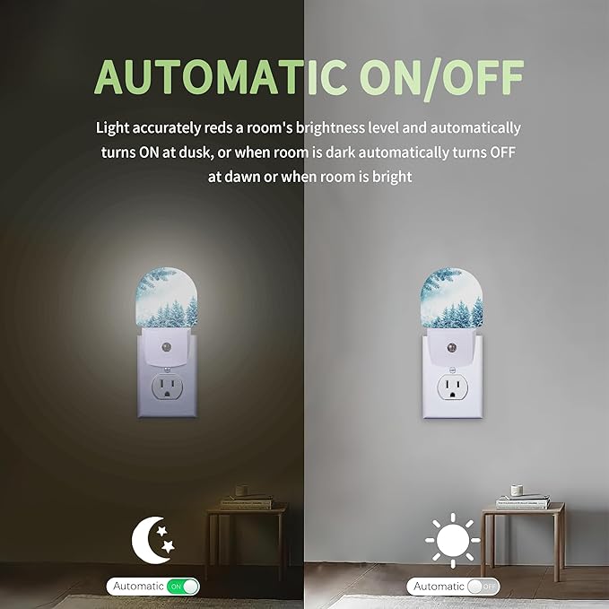 Snowflakes Winter Night Light, Pine Forest Night Light Plug into Wall with Dusk to Dawn Sensor, LED Lamp Energy Saving Lights for Men Women Boys Girls,Lamp for Bedroom Bathroom Hallway