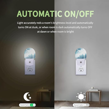 Snowflakes Winter Night Light, Pine Forest Night Light Plug into Wall with Dusk to Dawn Sensor, LED Lamp Energy Saving Lights for Men Women Boys Girls,Lamp for Bedroom Bathroom Hallway