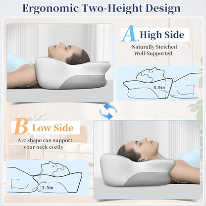 Cervical Neck Pillow, Side Sleeper Pillows, Cooling Ergonomic Neck Support Pillow for Neck Pain Relief, Orthopedic Contour Memory Foam Pillows for Side Back & Stomach Sleepers