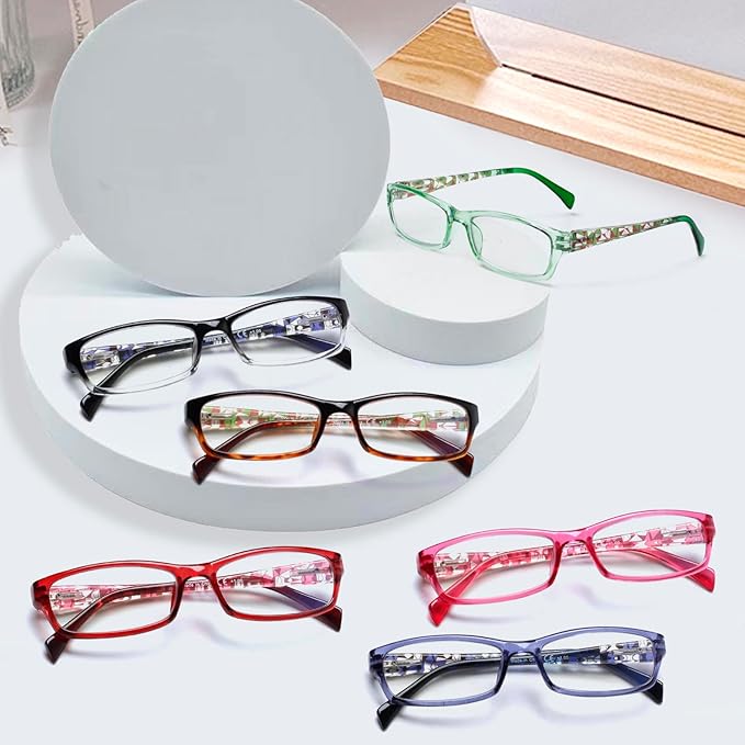 Kerecsen Computer Reading Glasses for Women Blue Light Blocking Glasses for Reading Fashion Pattern Print Eyeglasses for Womens(Mix Color -7, 1.00)