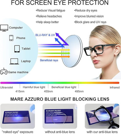 MARE AZZURO Blue Light Blocking Reading Glasses Women Computer Readers 0 1.00 1.25 1.50 1.75 2.00 2.25 2.50 2.75 3.00 3.50 4.00 5.00 6.00 (Black, 250)