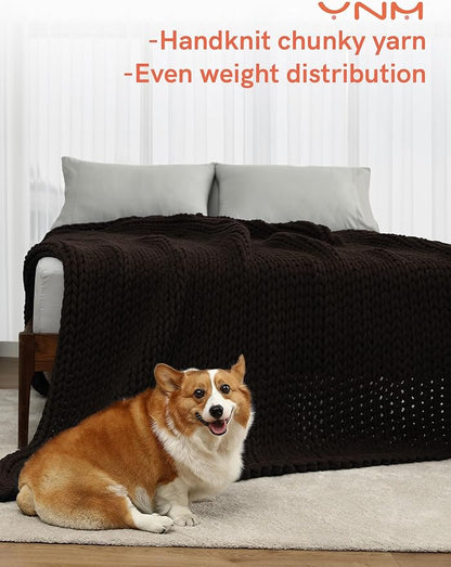 YnM Cotton Weighted Blanket, Handmade Chunky Knitted Design, Soft and Cozy, Temperature Regulating and Breathable, Machine Washable Throw for Sleep or Home Decor (Chocolate Brown, 43x50 Inch, 10lbs)