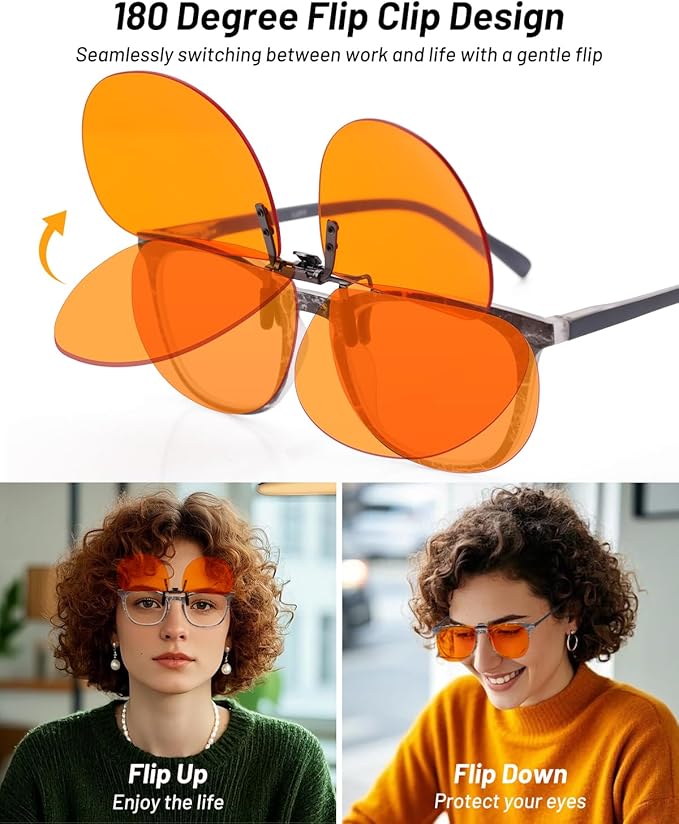 Blue Light Clip-On Glasses for Over-Eyeglasses | Anti-Fatigue Gaming & Computer Use | Lightweight & Universal Fit