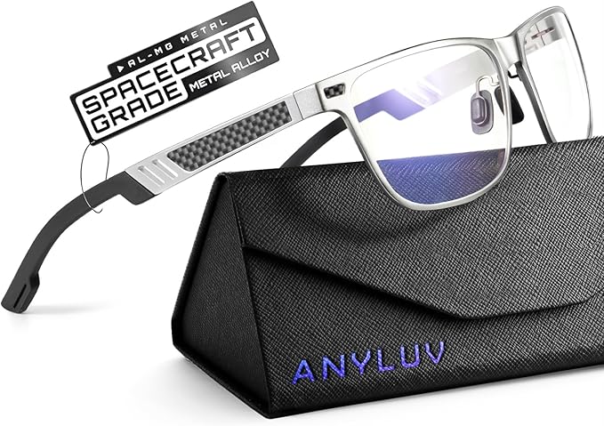 Blue Light Glasses Men Premium Mens Gaming Computer Glasses Clear Lens with Al-Mg Frame Anti Blue Ray Screen Blocker