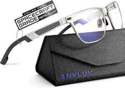 Blue Light Glasses Men Premium Mens Gaming Computer Glasses Clear Lens with Al-Mg Frame Anti Blue Ray Screen Blocker