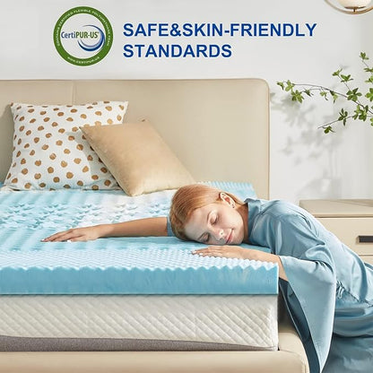 SINWEEK 1.5 Inch Mattress Topper 5-Zone Memory Foam Mattress Topper Pressure Relieve Soft Mattress Pad, CertiPUR-US Certified, King Size Blue