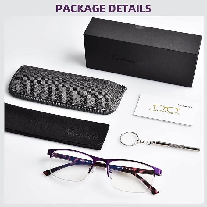 FONHCOO Reading Glasses for Women Men, Blue Light Blocking Reading Glasses Metal Half Frame Computer Readers Anti UV/Glare