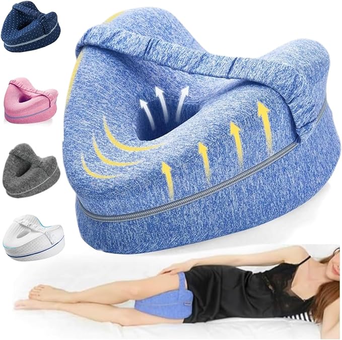 Leg Pillow for Side Sleeping, Alignment Knee Pillow for Side Sleepers, Memory Foam Knee Wedge Pillow, Leg Elevating Pillow for Knees, Hip, Joints, Between Legs (Blue)