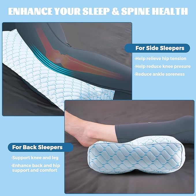 Bafode 3.5"Knee Pillow for Side Sleepers,Cooling Leg Pillow for Side Sleeping,Knee Pillow with 930G 7D Alternative for Relieving Leg, Back, and Knee Pain,High Supportive Leg Pillow for Pregnancy,Blue