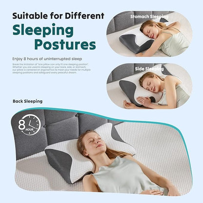 Sweetcrispy Memory Foam Cervical Pillow, 2 in 1 Ergonomic Contour Orthopedic Pillow for Neck Pain, Contour Side Sleeper for Adults, Orthopedic Neck Support for Back Stomach Sleepers, Grey