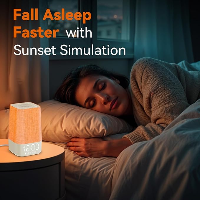 White Noise Sound Machine: 30 Soothing Sounds, Sunrise Alarm Clock for Gentle Wake Up, Adjustable Volume & Night Light, Timer - Easy to Sleep, Relax, Focus