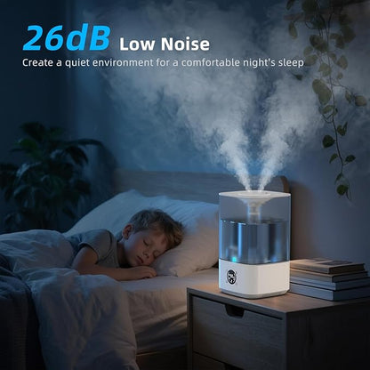6L Humidifier for Bedroom Large Room Home, 800ft² Wide Coverage, 26dB Quiet,Easy Top Fill, Quickly & Evenly Humidify, Real-Time Humidity Monitoring and Anti-dry Burn, White