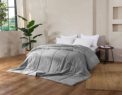 NATUREFIELD Lightweight Bamboo Quilt Queen Size – Cooling Summer Comforter Only, Rayon from Bamboo Cover, Breathable Box Stitch Spring Bedding with 200g Fill (125 GSM), 90x90 Inch, White