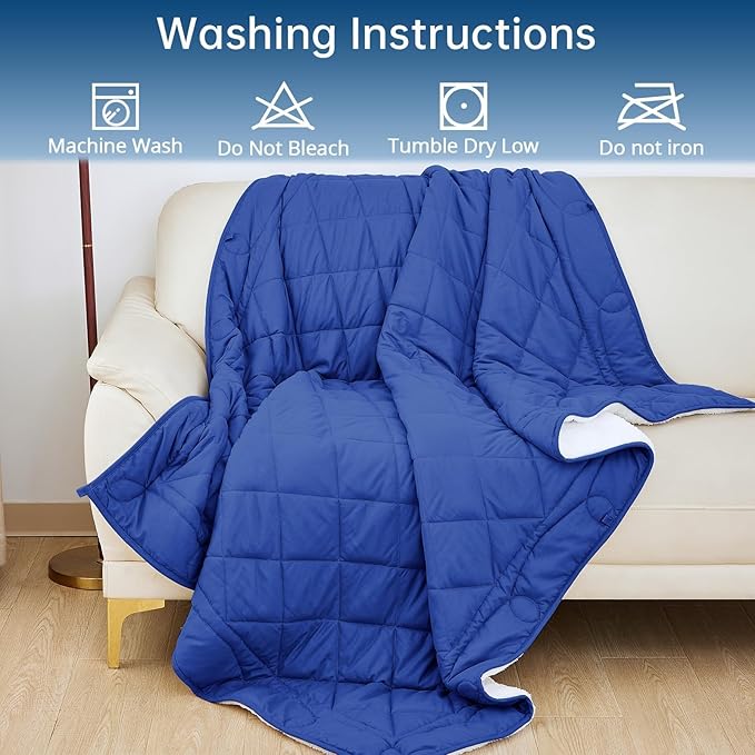 OMYSTYLE Sherpa Reversible Weighted Blanket, Cooling Heavy Blanket for Adults, Reversible Design with Plush Sherpa Fleece and Velvety Brushed, Twin Size(12lbs, 48''x72''), All Season Use, Blue