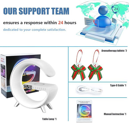 2026 New Wireless Speaker Charger, App Control Smart Alarm Clock LED Table Lamp Bluetooth Speaker Atmosphere Bedside Light with Wireless Charging Station,Alarm Clock Lamp Christmas Gift