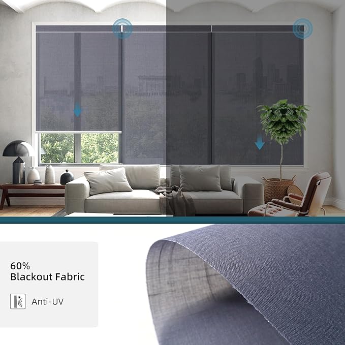 Motorized Blinds with Remote,60% Blackout Light Filtering Shades Compatible with Alexa Google Homekit,Remote Control Motorized Shades,Custom Size,Dark Heather Grey
