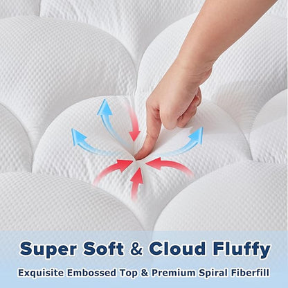 Full Size Mattress Pad for Pain Relief, Quilted Fitted Cooling Mattress Topper for Double Bed, Pillow Top Mattress Protector Cover with 8-21" Deep Pocket (54x75 inch, White)