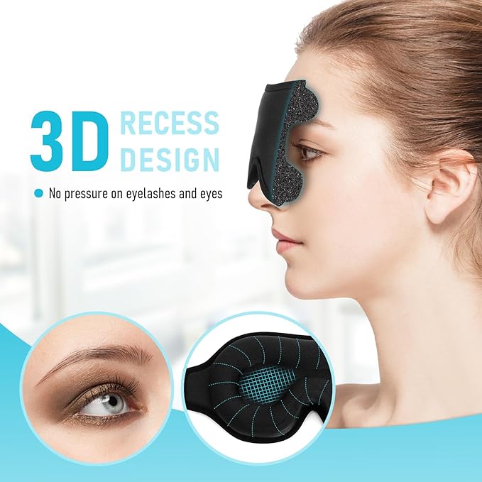 FlyCoco Sleep Mask - Zero Eye Pressure 3D Contoured Cup 99% Black Out Mask, Soft Breathable Lightweight Sleeping Mask with Adjustable Strap, Eye Cover for Yoga Traveling (Black 2pack)