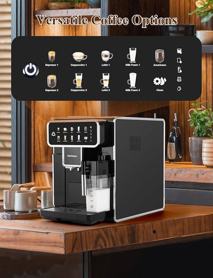 Automatic Espresso Machine Coffee Maker 12 Cup with Grinder Cappuccino Latte Americano Machine with Milk Frother for Home/Office (Black)