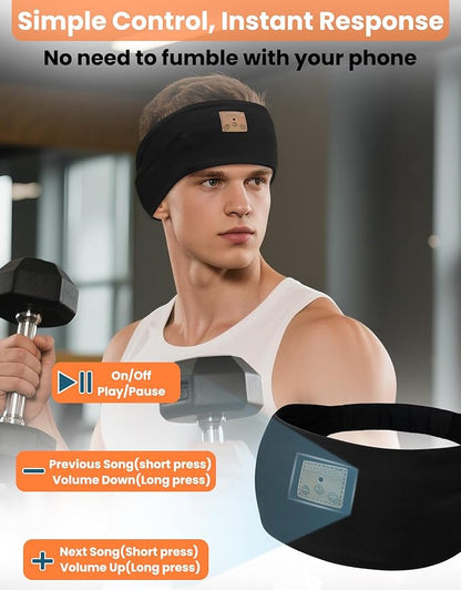 2PACK Sleeping Headphones, Headband Headphones, Bluetooth Headband with Thin Speakers, Wireless Earphones for Sports, Running, Workouts, Yoga, Air Travel, Meditation, Gift - Black&Gray