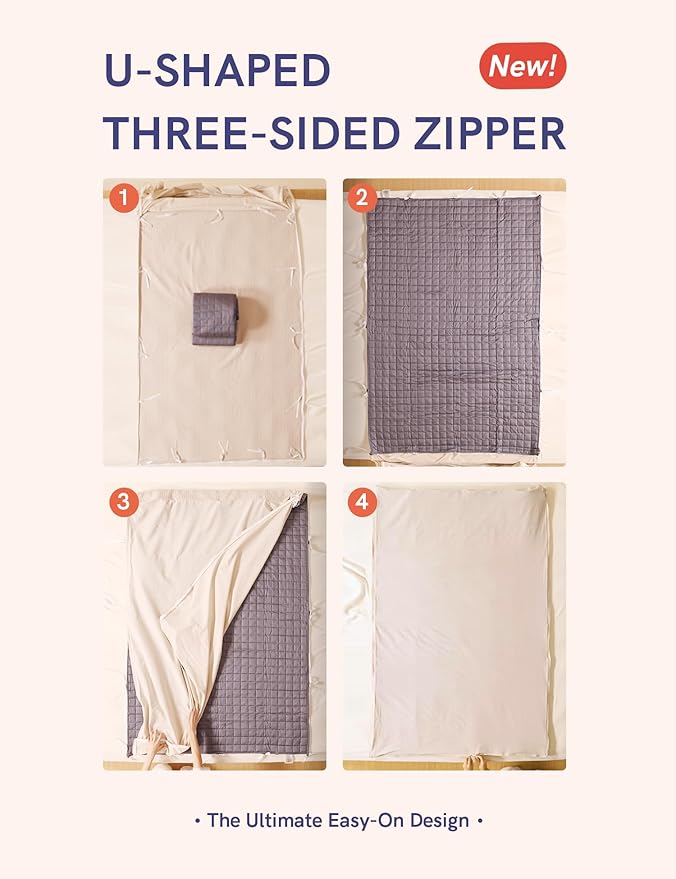 YnM Cotton 3-Side Zipper Duvet Cover for Weighted Blankets | Easy on, Easy Off Dark Grey, 88"x104"