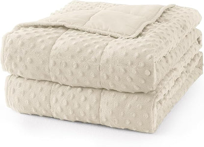 Mr. Sandman Weighted Blanket for Adults Queen Size 20 lbs, Soft Cooling Heavy Minky Blanket for Sleep, Washable Throw Blanket with Glass Beads, 60 x 80 Inches, Ivory