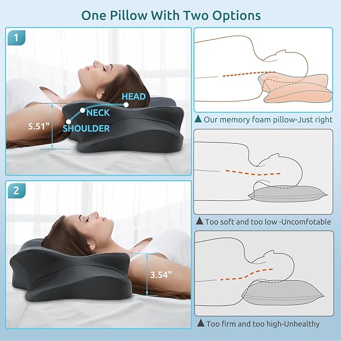 DONAMA Cervical Pillow for Neck and Shoulder,Contour Memory Foam Pillow,Ergonomic Neck Support Pillow for Side Back Stomach Sleepers with Pillowcase