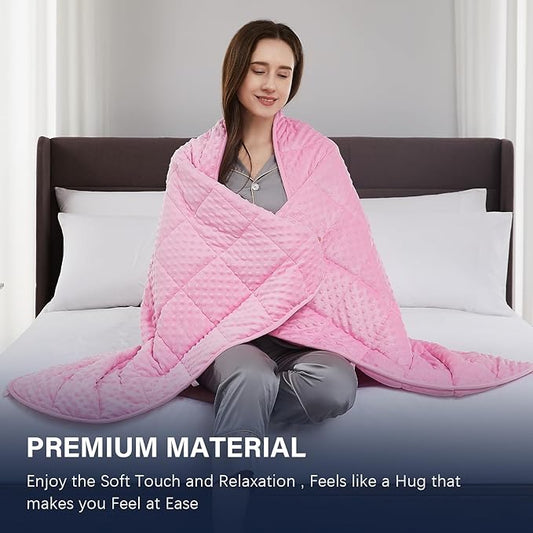 CuteKing Weighted Blanket - Weighted Blanket with Premium Glass Beads - Heavy Blanket Crystal Velvet for Comfort Sleep - Thick Blanket All Season (20lbs, 48"x72", Pink Bubble)