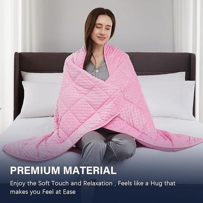 CuteKing Weighted Blanket - Weighted Blanket with Premium Glass Beads - Heavy Blanket Crystal Velvet for Comfort Sleep - Thick Blanket All Season (15lbs, 60"x80", Pink Bubble)