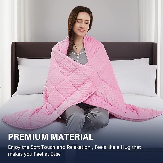 CuteKing Weighted Blanket - Weighted Blanket with Premium Glass Beads - Heavy Blanket Crystal Velvet for Comfort Sleep - Thick Blanket All Season (12lbs, 48"x72", Pink Bubble)