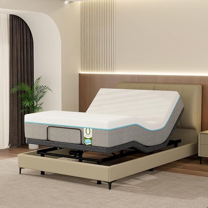 MUUEGM Adjustable Bed Base Frame with 12” Gel Memory Foam Mattress, Remote Control Bed Bases with Head-Pillow-tilt, USB, Massage, Zero Gravity, Anti-Snore, Full