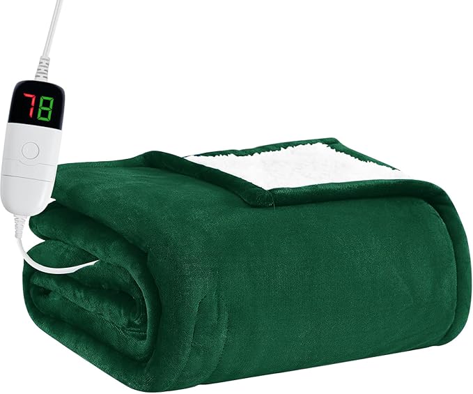 BOMOVA Heated Electric Throw Blanket - 50" x 60" Heating Blanket with 10 Heating Levels & 8 Hours Auto Off, Warm Flannel Blanket, Christmas Birthday Gifts for Women
