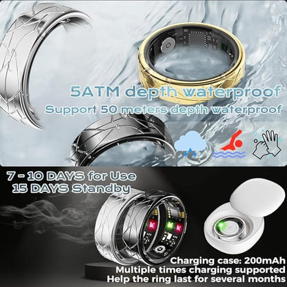Smart Ring Fitness Tracker Sleep Tracking Heart Rate Monitor Pedometer, Waterproof Activity Tracker Fitness Ring Steps Counter, Gesture Controls for Short Video, 8 Days Last, Silver, #11