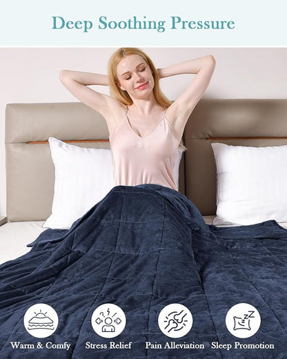 Topblan Weighted Blanket Queen Size 15lbs, Adult Weighted Blankets with Soft Warm Fabric for Sleeping and Calming, Adult Heavy Blanket for Sofa Bed, Navy Blue, 60 x 80 inches